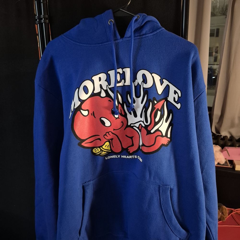 Only Hearts Blue Hoodie with Red Graphic
